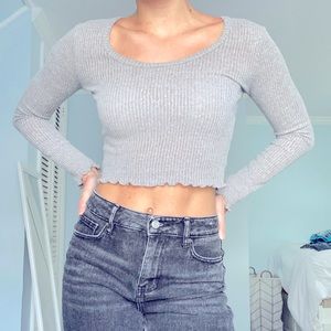 Grey Cropped Long Sleeve Sweater